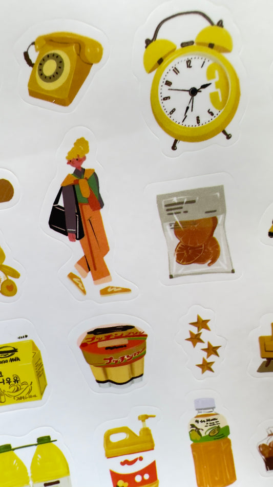 DAILY LIFE ILLUSTRATION STICKER SHEET- YELLOW