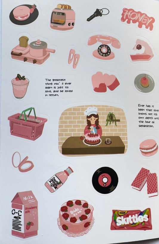 DAILY LIFE ILLUSTRATION STICKER SHEET- PINK