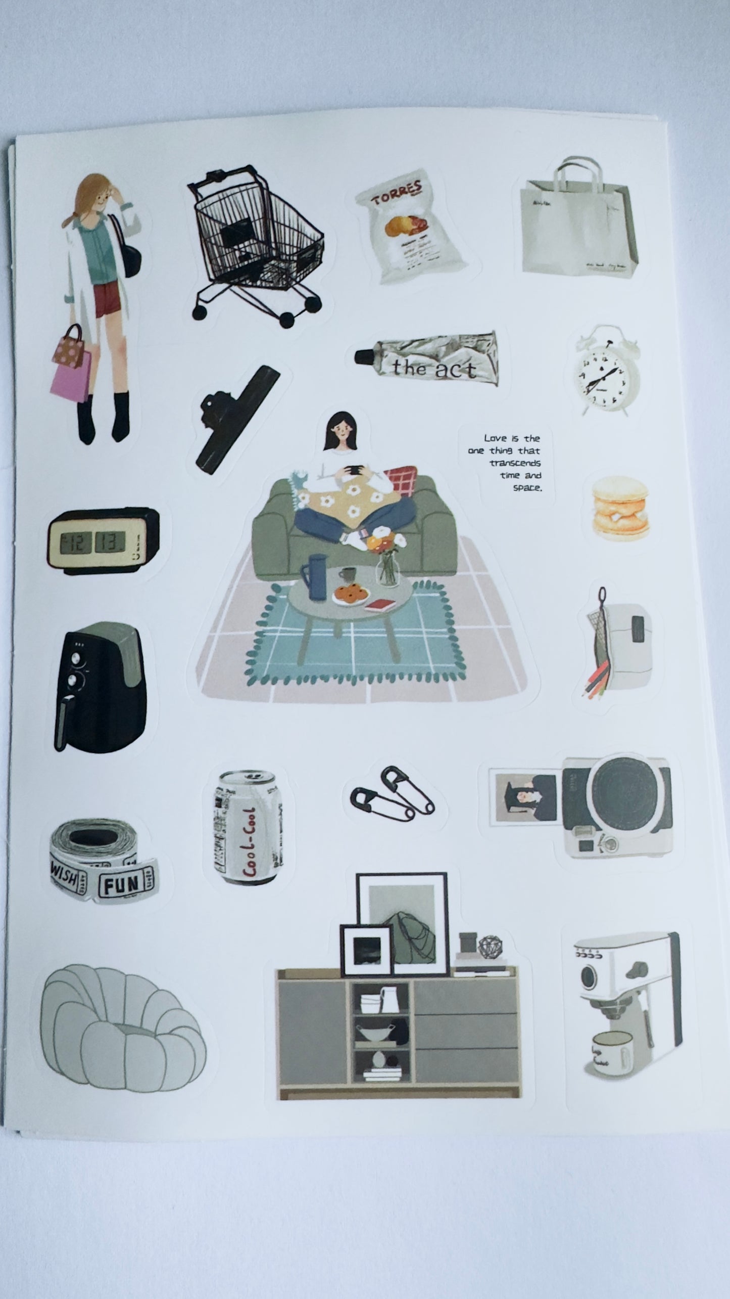 DAILY LIFE ILLUSTRATION STICKER SHEET- GREY