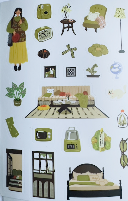 DAILY LIFE ILLUSTRATION STICKER SHEET- GREEN