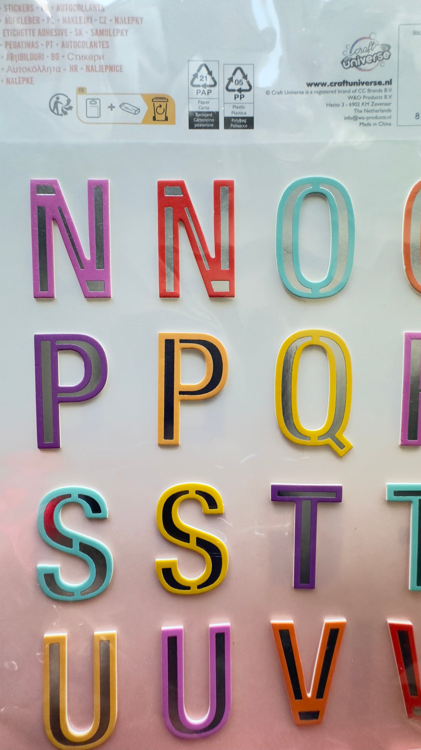 Craft Universe multicolor  and silver foil jumbo letters stickers
