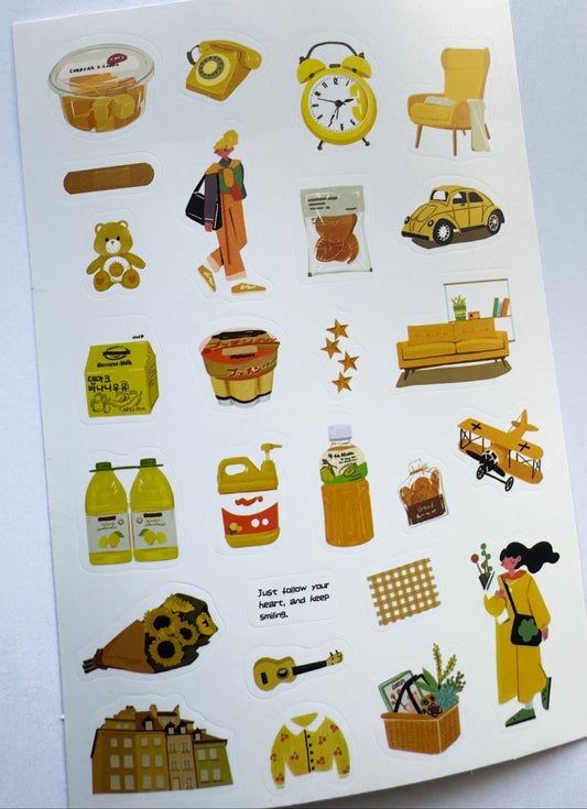 DAILY LIFE ILLUSTRATION STICKER SHEET- YELLOW