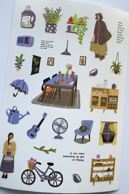 DAILY LIFE ILLUSTRATION STICKER SHEET- VIOLET