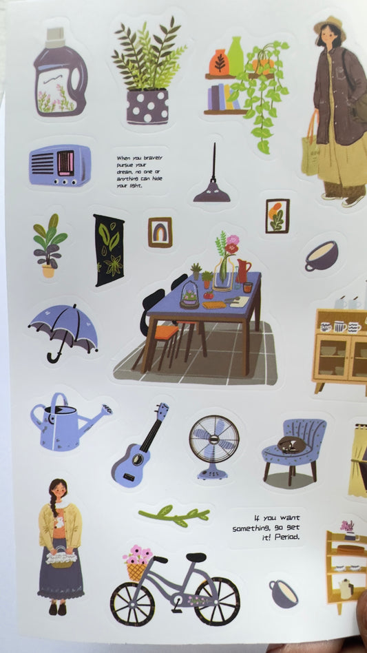 DAILY LIFE ILLUSTRATION STICKER SHEET- VIOLET