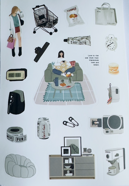 DAILY LIFE ILLUSTRATION STICKER SHEET- GREY