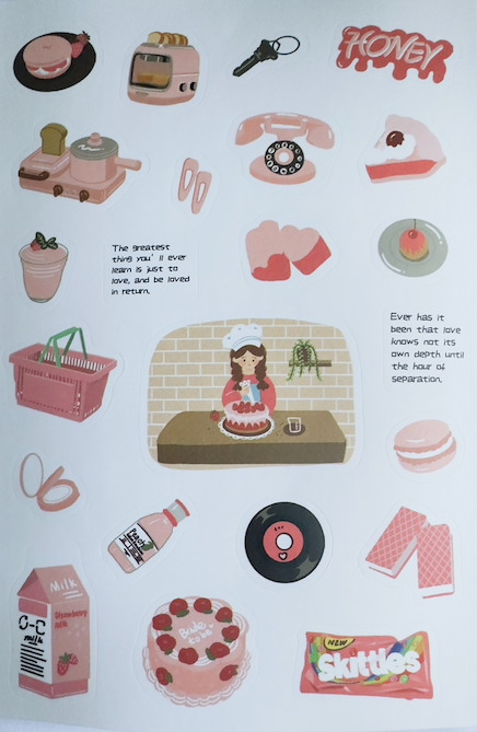 DAILY LIFE ILLUSTRATION STICKER SHEET- PINK