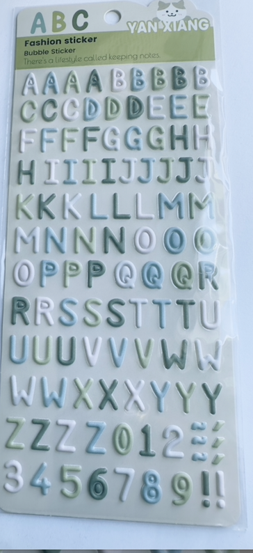 LETTERS BUBBLE STICKERS -  VERT AZURE