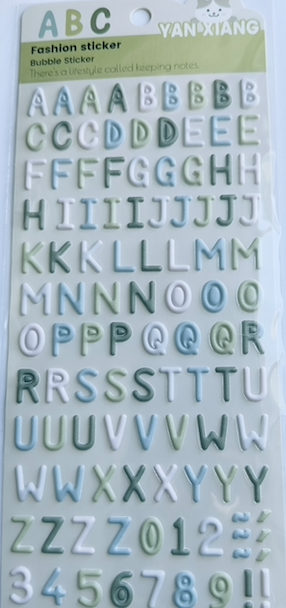 LETTERS BUBBLE STICKERS -  VERT AZURE